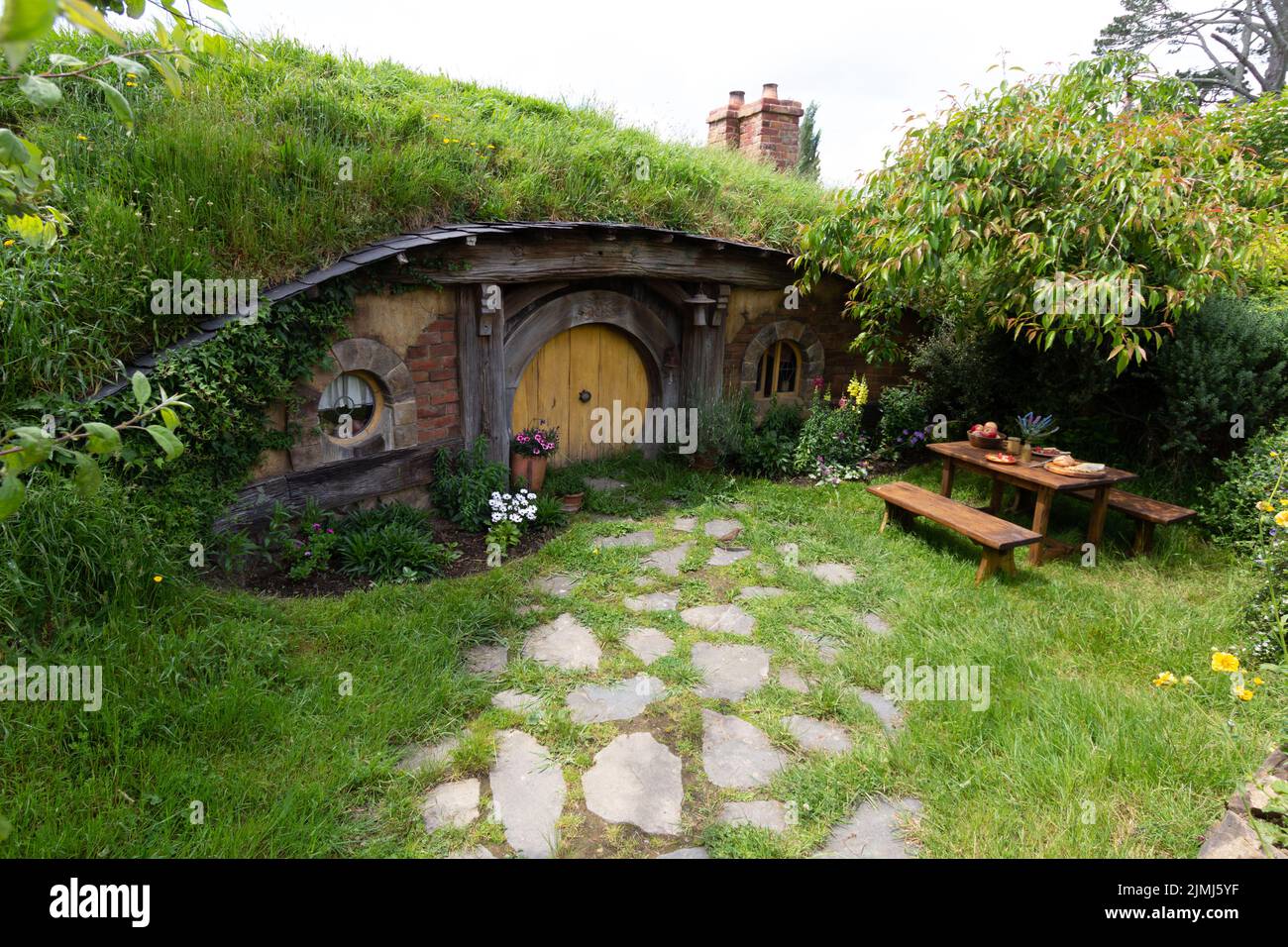 Hobbiton Movie Set New Zealand Stock Photo