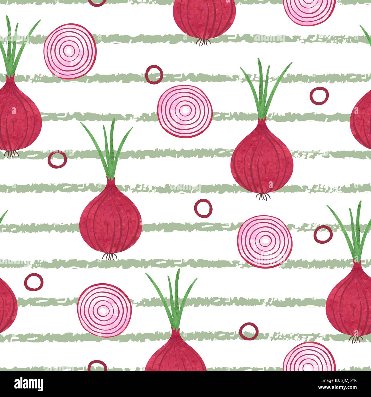 Seamless watercolor red onion pattern. Vegetable vector  striped background. Stock Vector