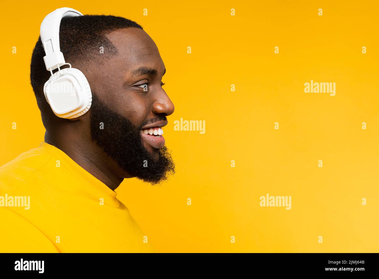 Side view man with headphones Stock Photo