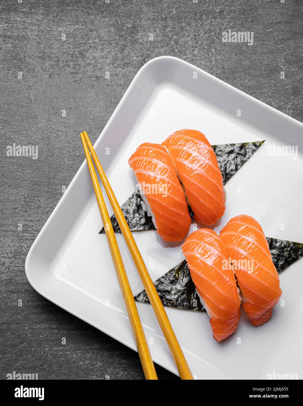 Flat lay tasty sushi plate Stock Photo