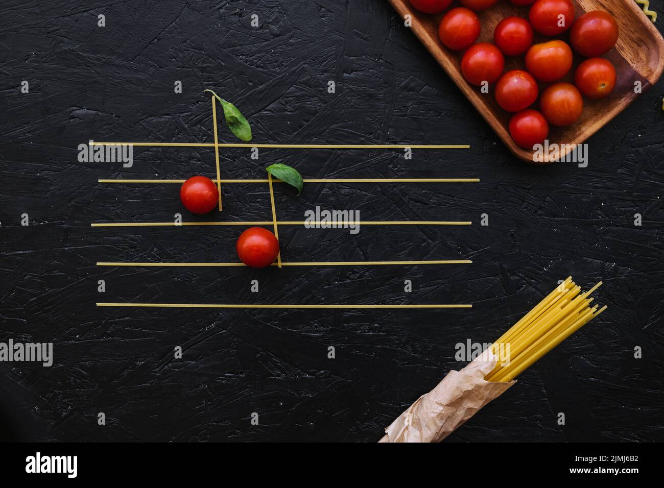 Notes from pasta tomatoes Stock Photo