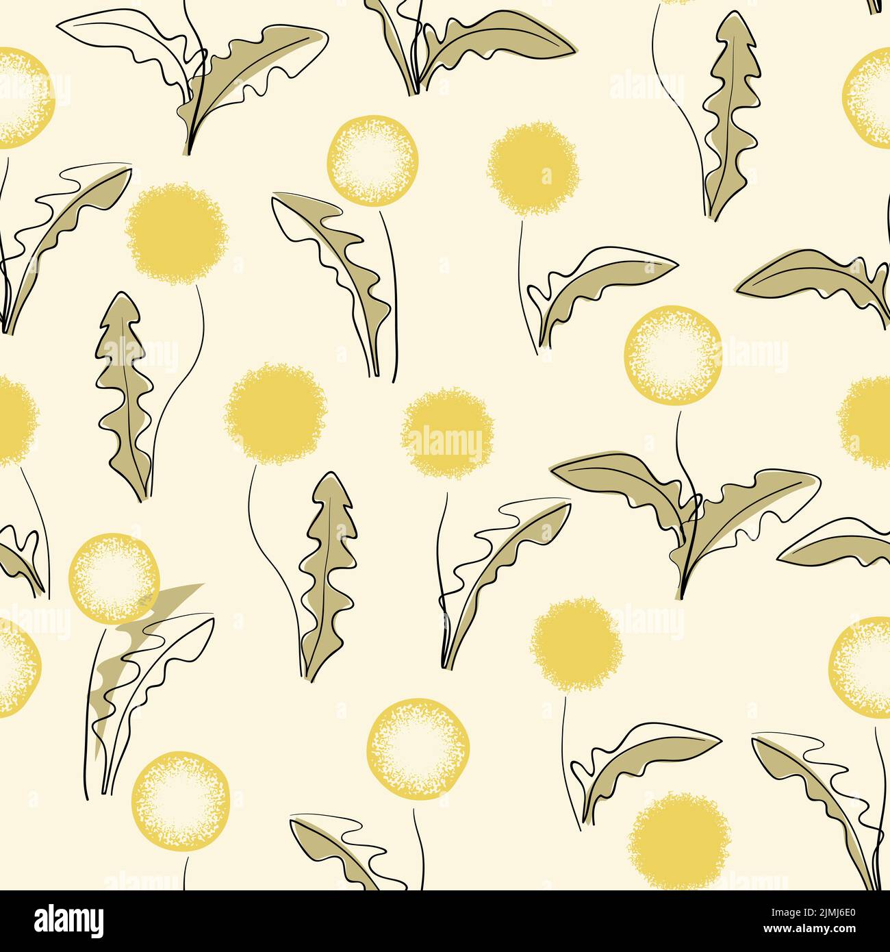 Abstract dandelion flower seamless pattern. Trendy one line vector ...