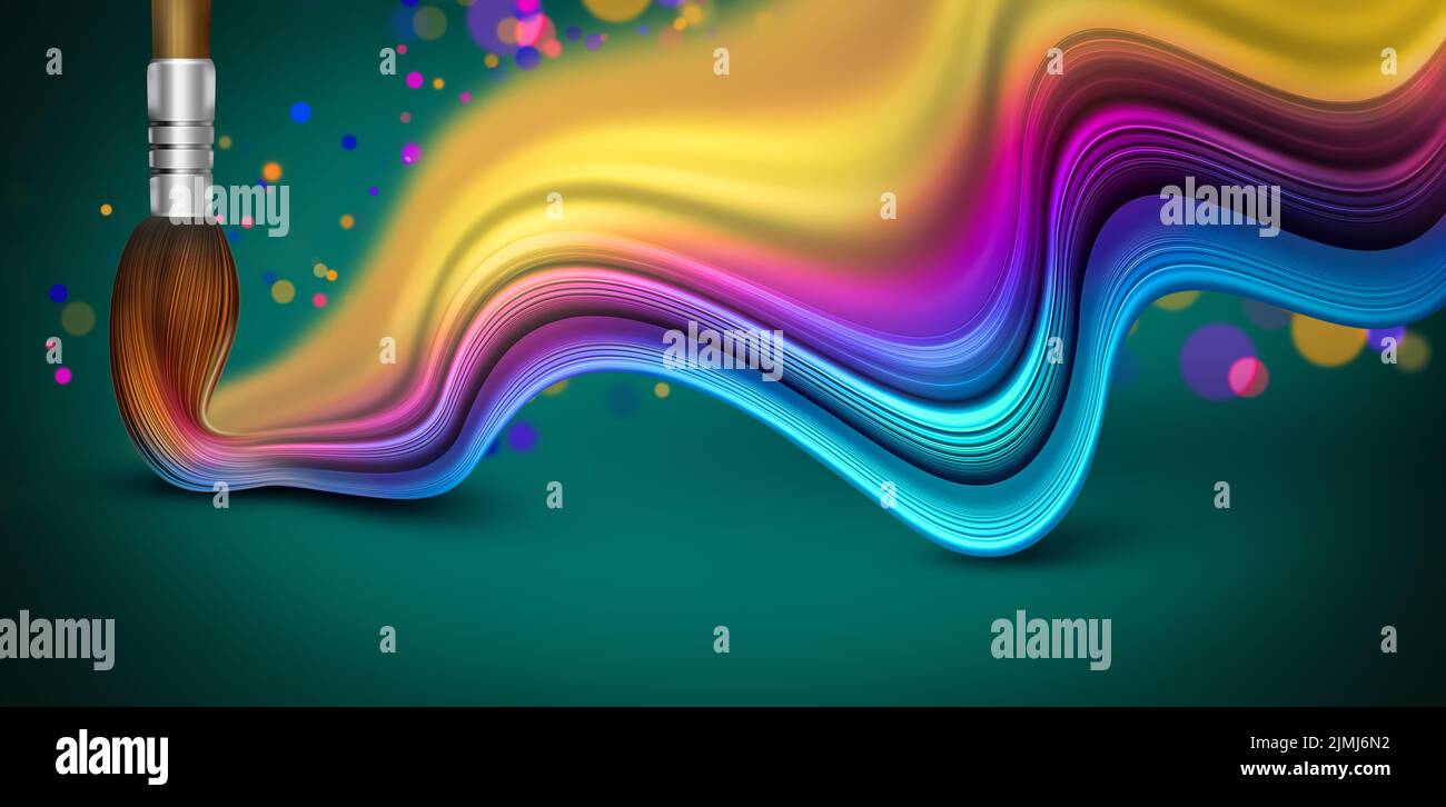 Brush Drawing Bright Multicolored Wave Stock Photo