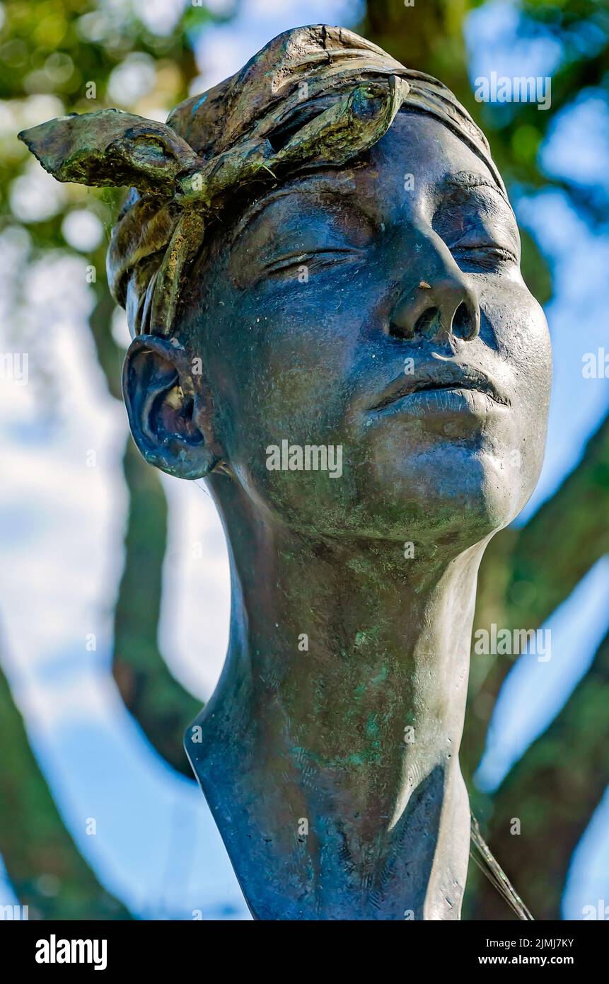 “Woman with Scarf XXXXII,” a scultpure by William Ludwig, is displayed in a public art installation at the Ocean Springs L&N Depot in Ocean Springs. Stock Photo