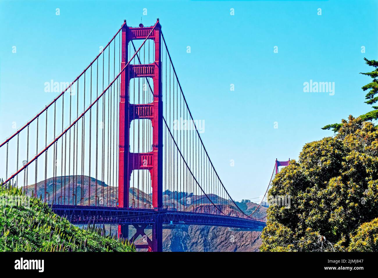 SAN FRANCISCO, CALIFORNIA - April 25, 2022: The Golden Gate Bridge is a suspension bridge spanning the Golden Gate, the one-mile-wide strait connectin Stock Photo