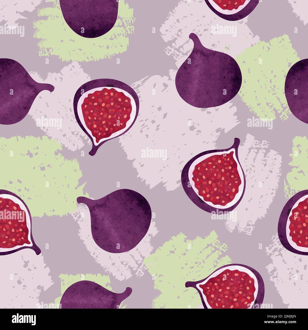 Seamless fig fruit pattern. Exotic fruit watercolor vector illustration. Stock Vector
