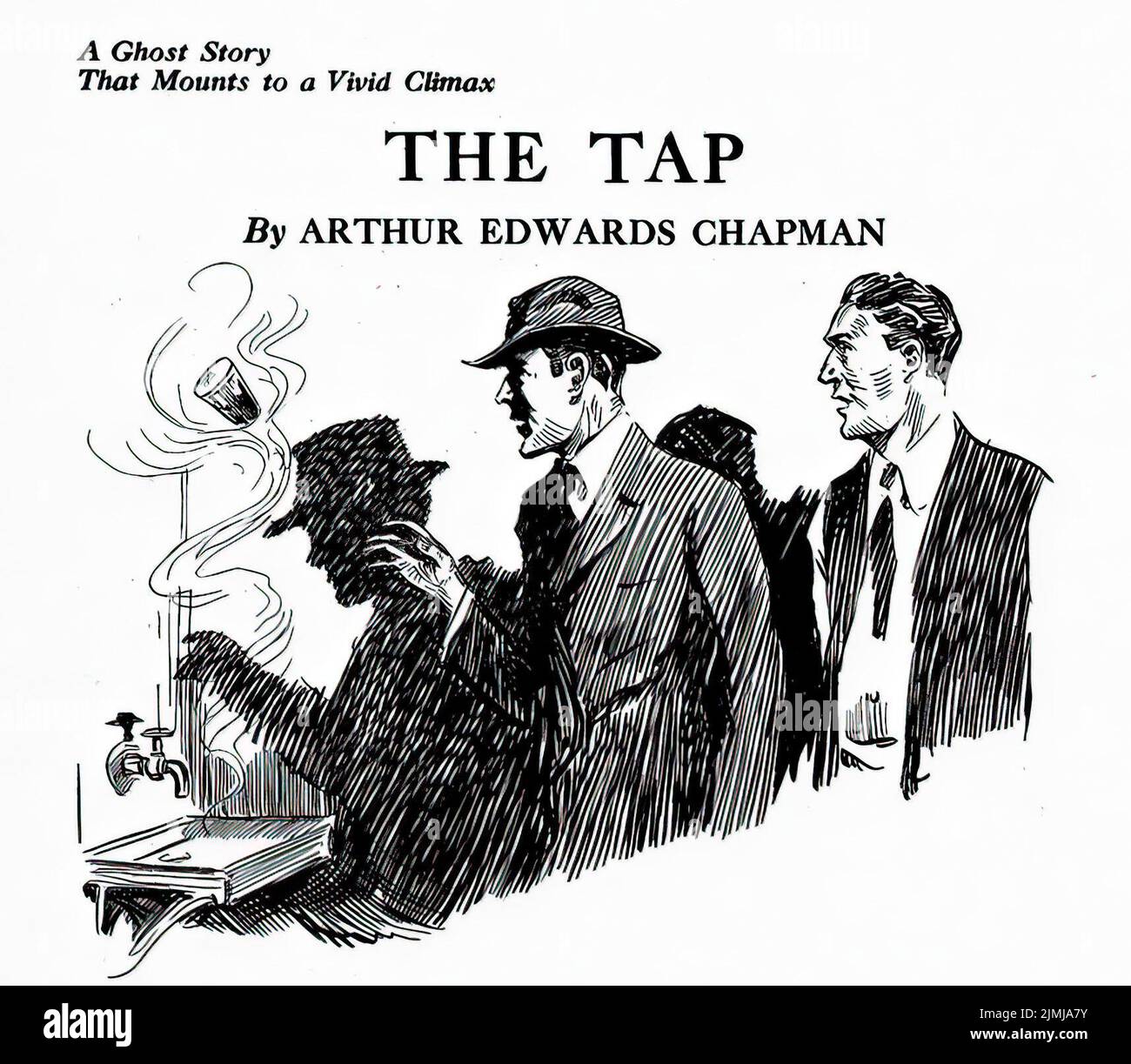 The Tap, by Arthur Edwards Chapman. Illustration from Weird Tales, February 1924 Stock Photo