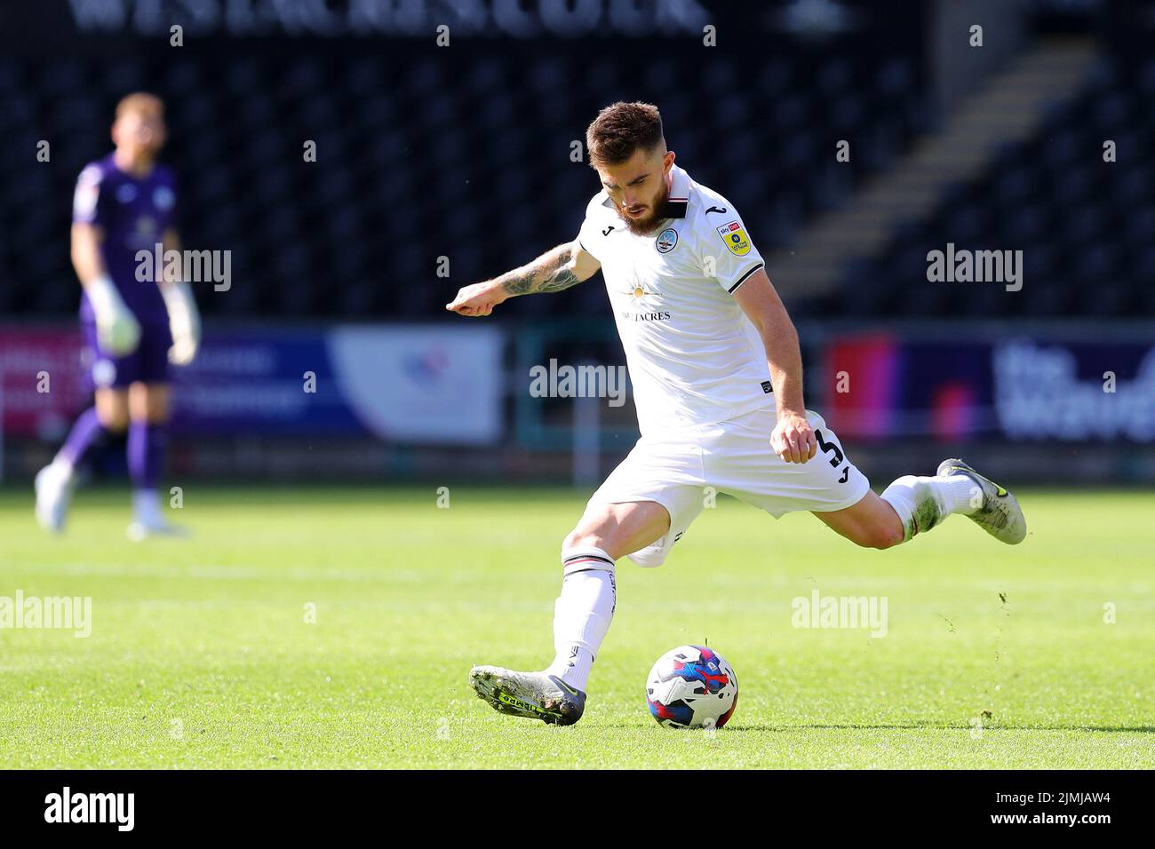 Swansea, UK. 06th Aug, 2022. Ryan Manning of Swansea City in action. EFL Skybet championship match, Swansea city v Blackburn Rovers at the Swansea.com Stadium in Swansea, Wales on Saturday 6th August 2022. this image may only be used for Editorial purposes. Editorial use only, license required for commercial use. No use in betting, games or a single club/league/player publications. pic by Andrew Orchard/Andrew Orchard sports photography/Alamy Live news Credit: Andrew Orchard sports photography/Alamy Live News Stock Photo