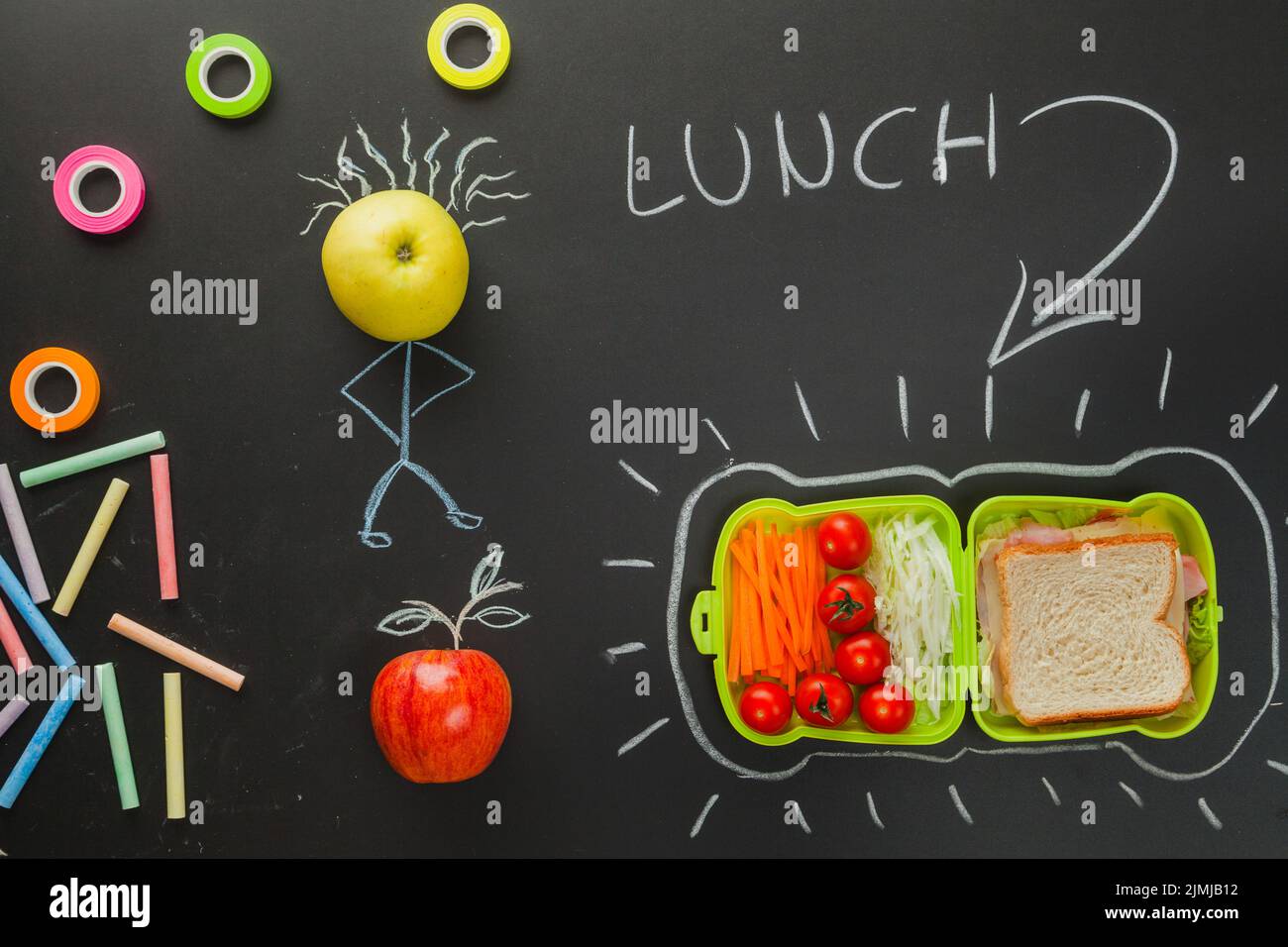 Drawing blackboard showing lunch time Stock Photo