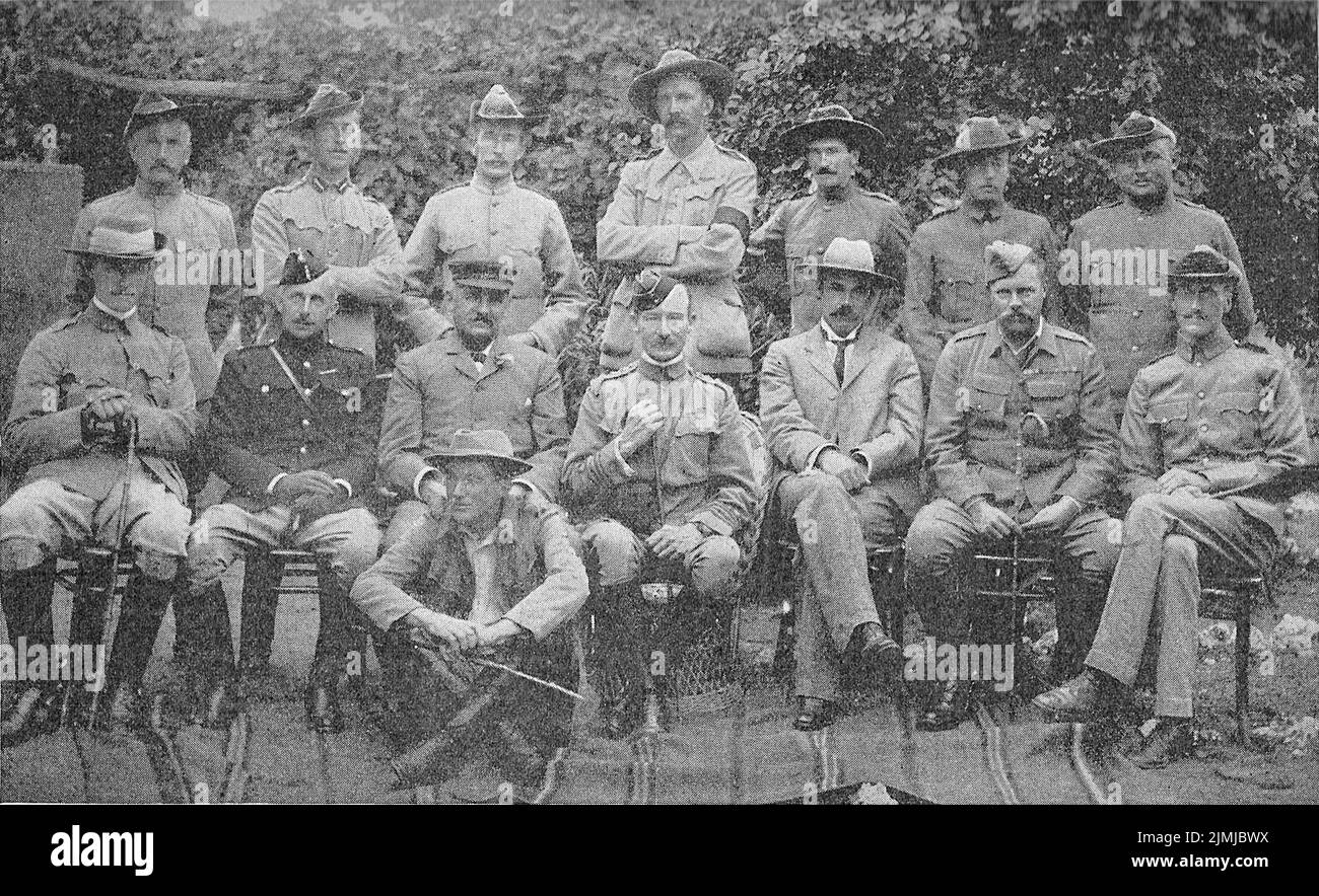 Photograph Robert Baden-Powell and his staff after the Siege of Mafeking in South Africa Stock Photo