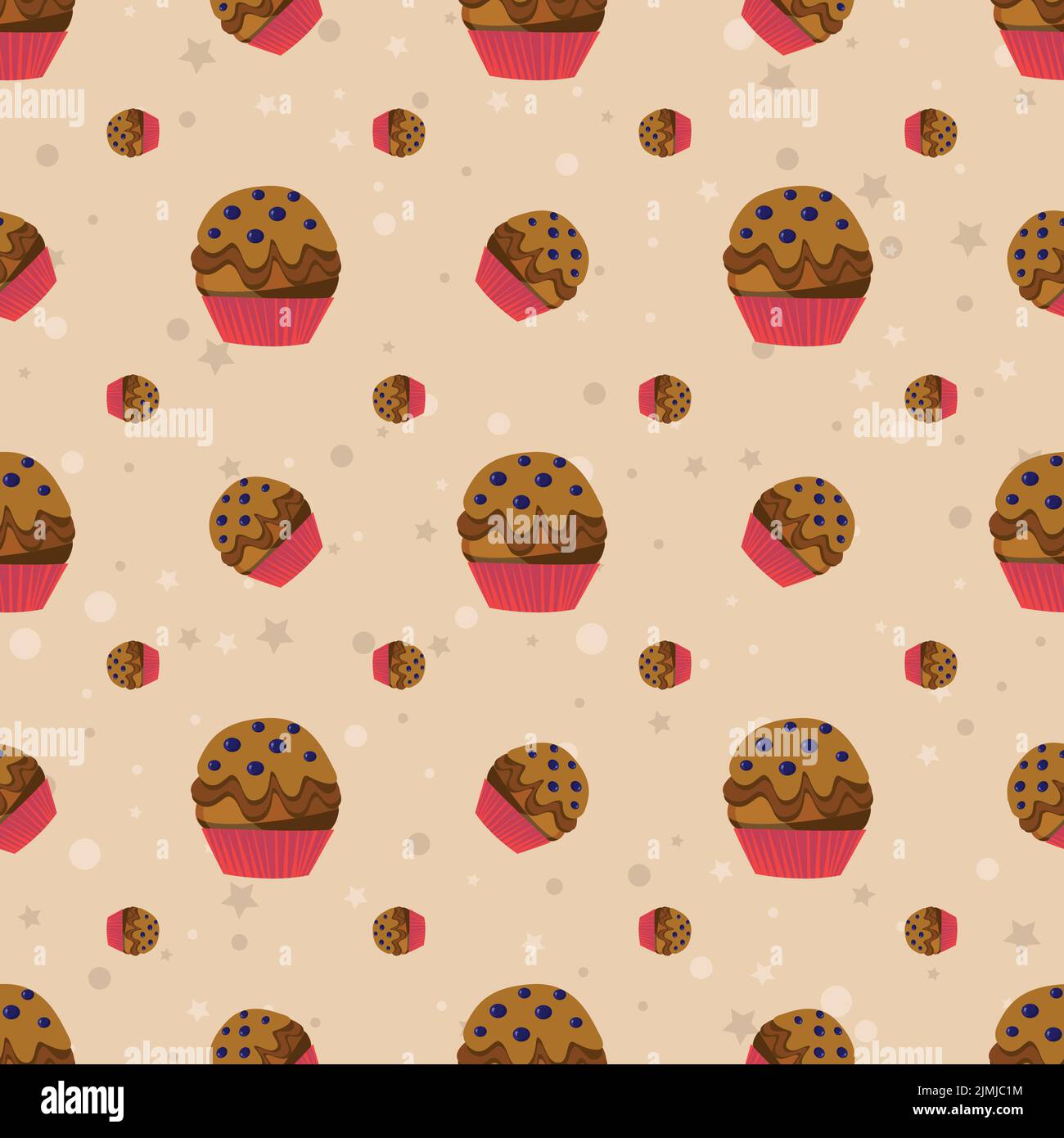 Brown chocolate cupcake seamless background Stock Vector
