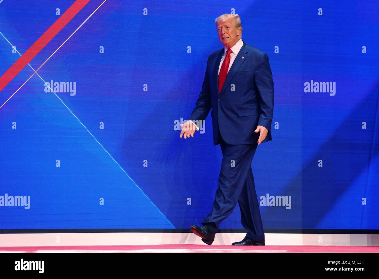 Former U.S. President Donald Trump takes the stage at the Conservative Political Action Conference (CPAC) in Dallas, Texas, U.S., August 6, 2022.  REUTERS/Brian Snyder Stock Photo