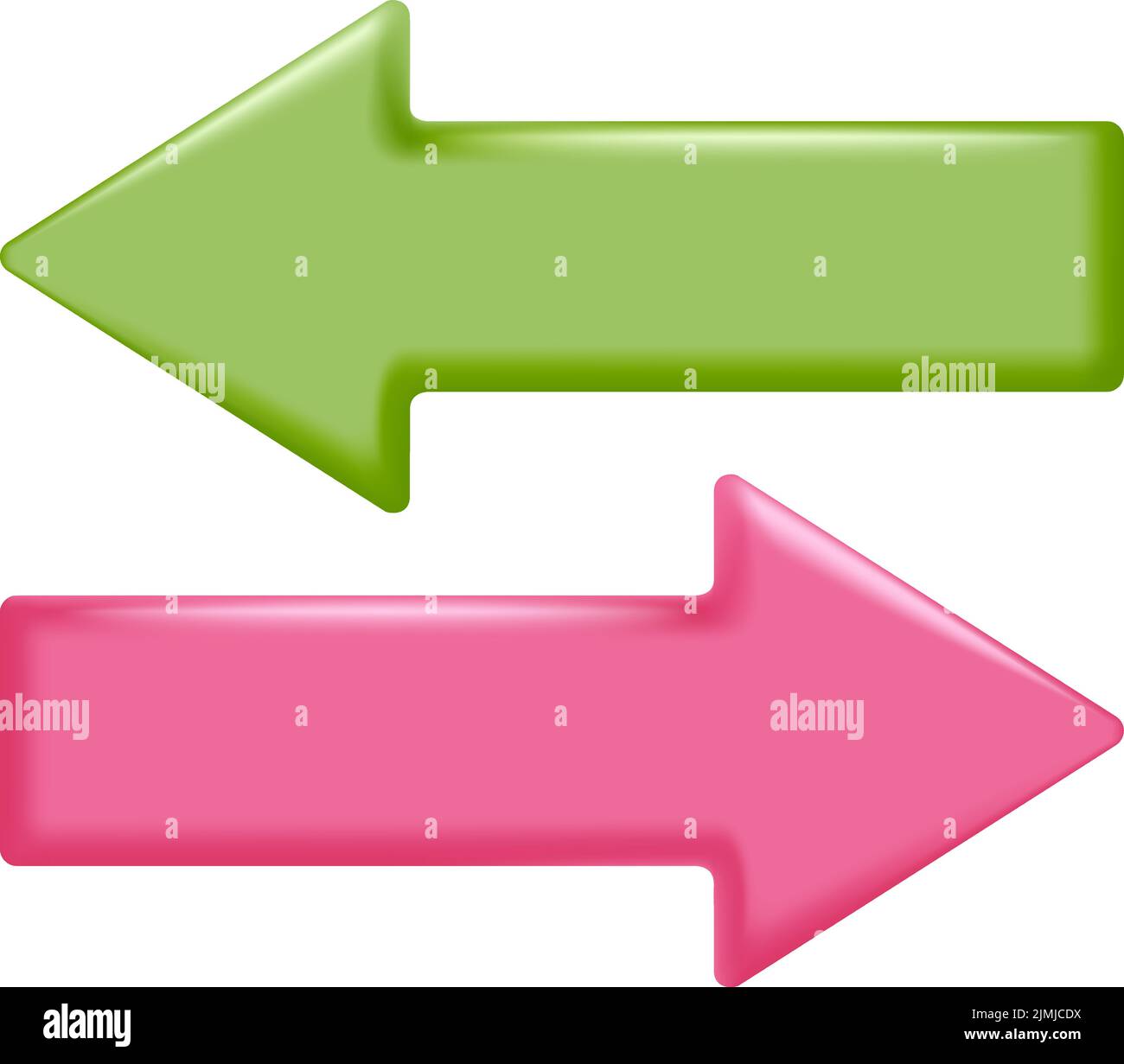 Trading stock market arrows set. Red and green sell to buy curve 3d arrow of trend. Vector