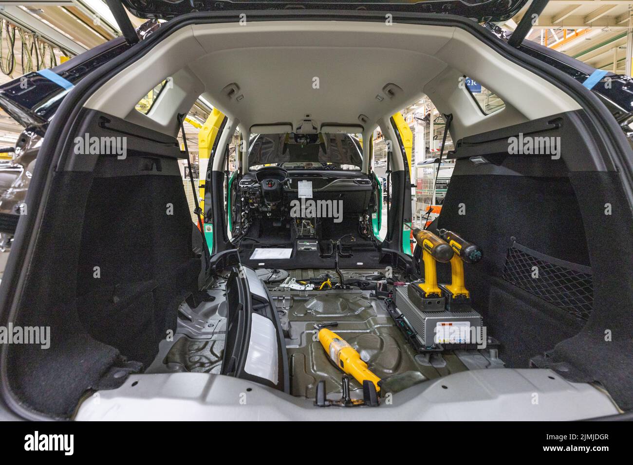 Automobile production line. Welding car body. Modern car assembly plant. Auto inside Stock Photo