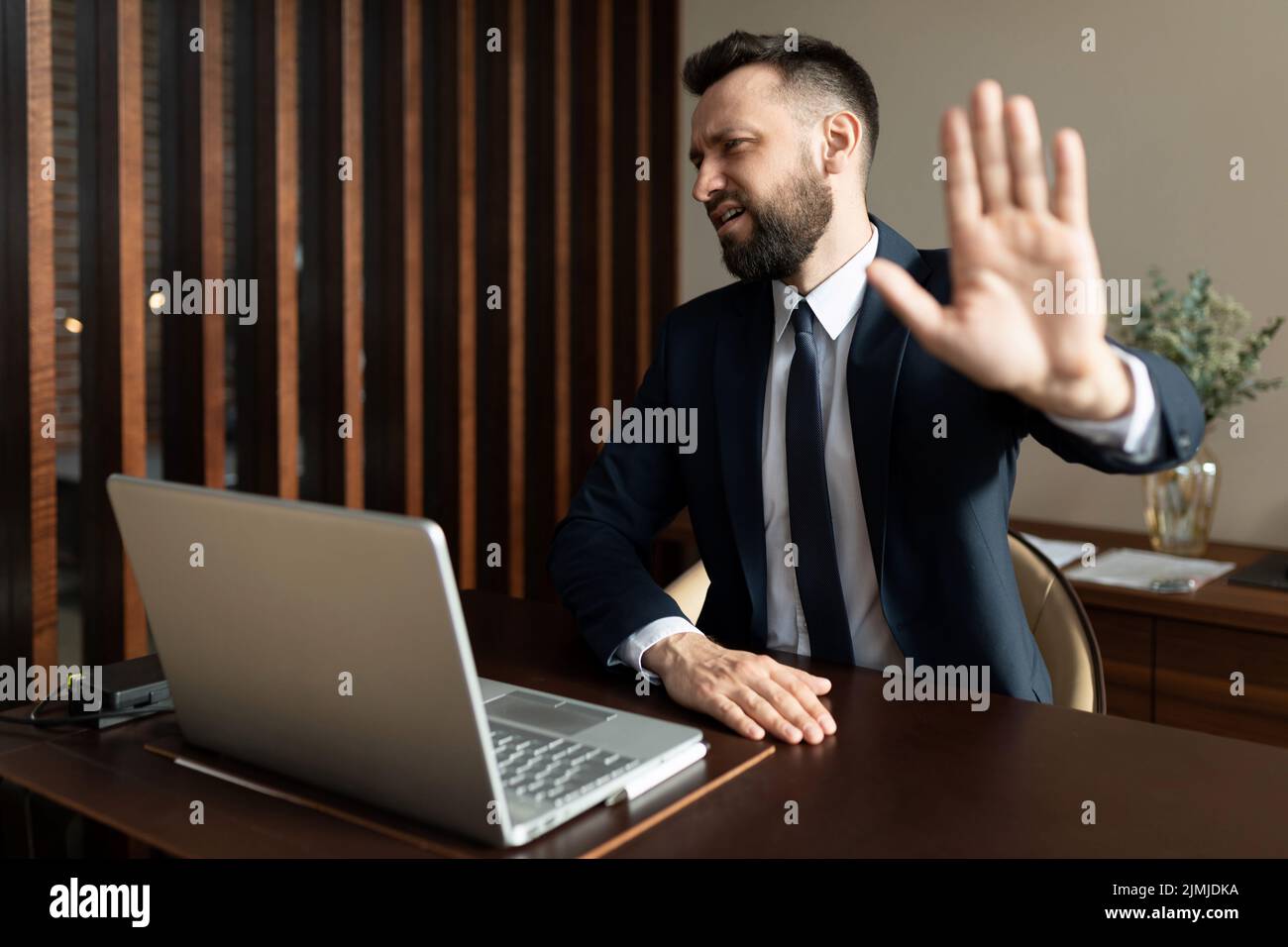 Cancellation culture concept, businessman refuses to work with another company, call-out culture Stock Photo