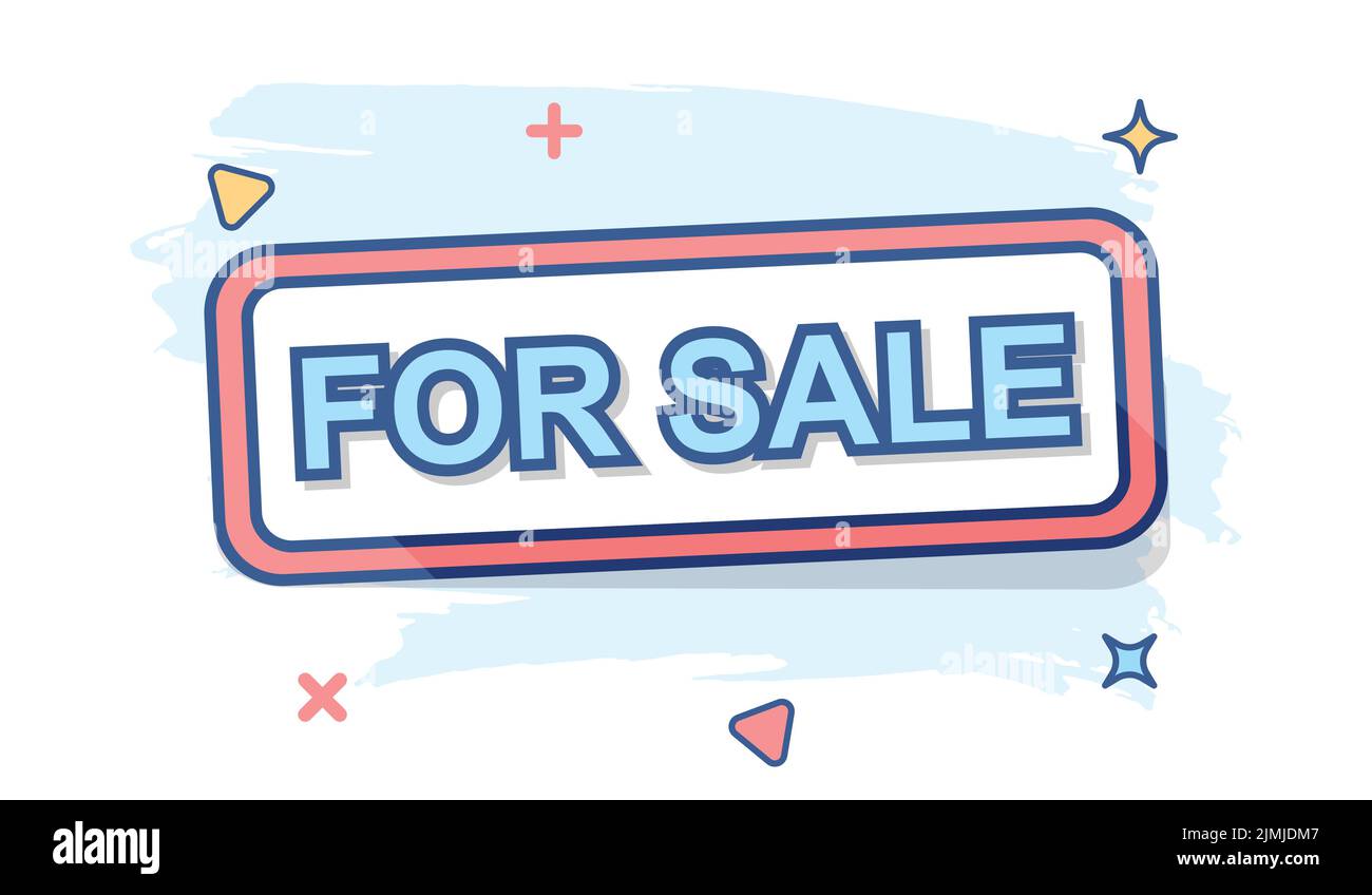Cartoon colored for sale icon in comic style. Sell illustration