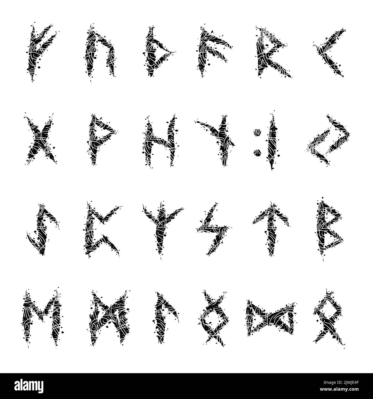 Runic alphabet scandinavian scratched letters Stock Vector
