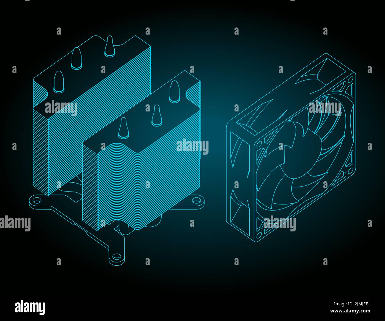 Stylized vector illustration of blueprints of disassembled cpu cooler ...