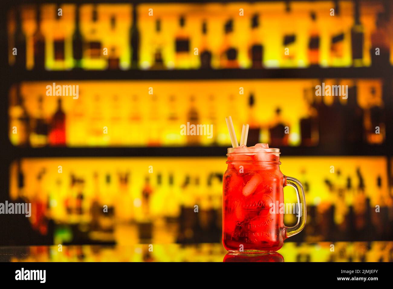 Close up cocktail mason jar bar counter Stock Photo Alamy