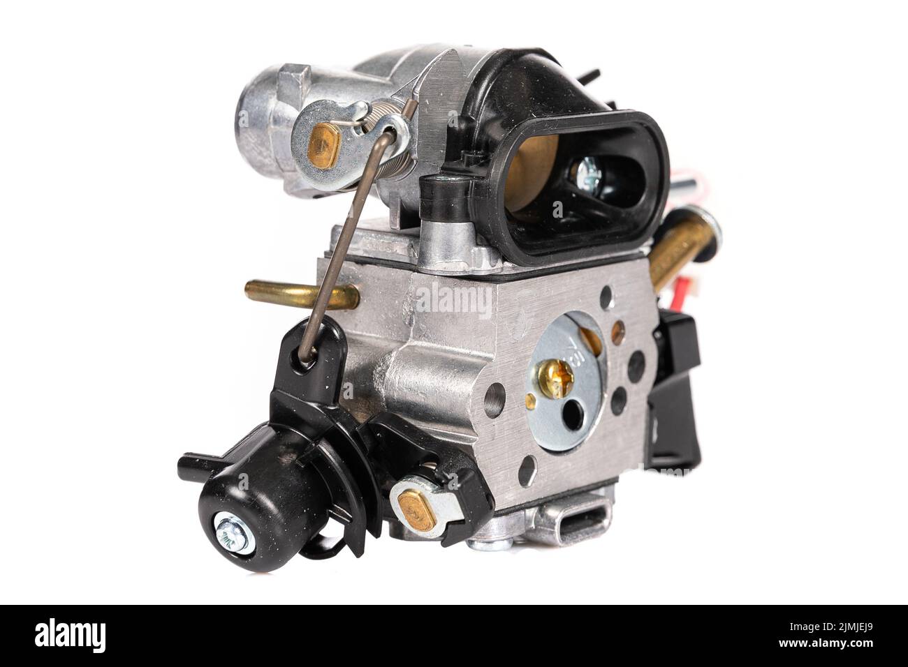 New carburetor for a lawn mower on a white isolated background Stock Photo