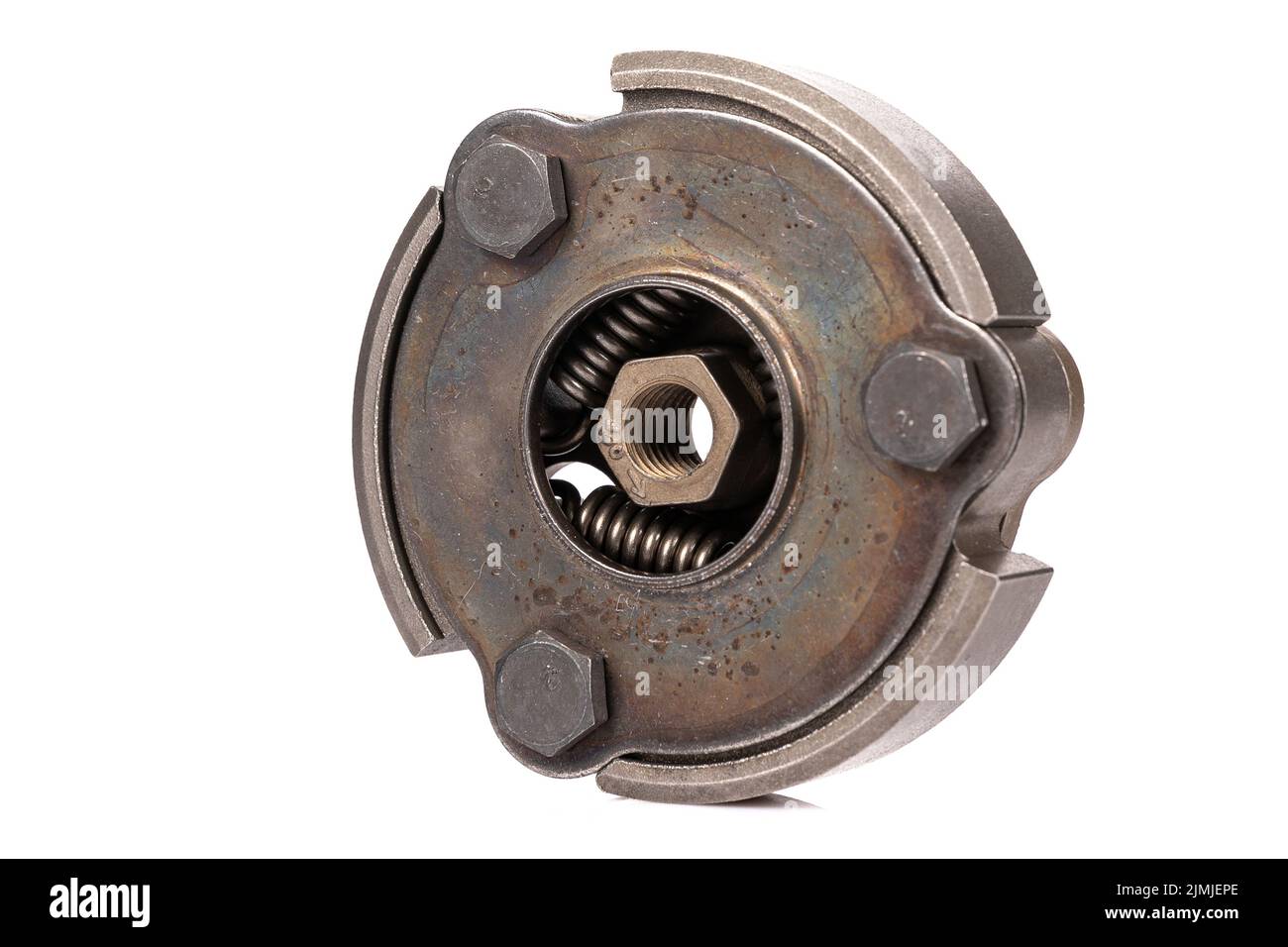 New aluminum modern clutch for chainsaw on white isolated background Stock Photo
