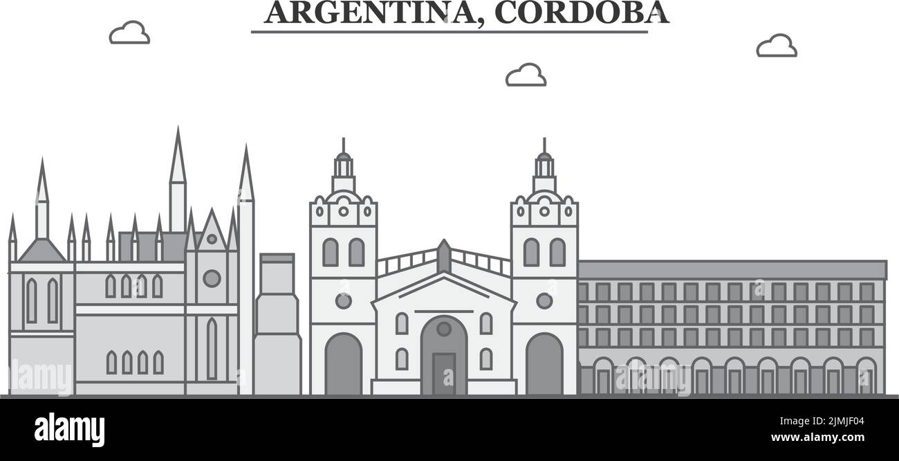 Argentina, Cordoba city skyline isolated vector illustration, icons Stock Vector