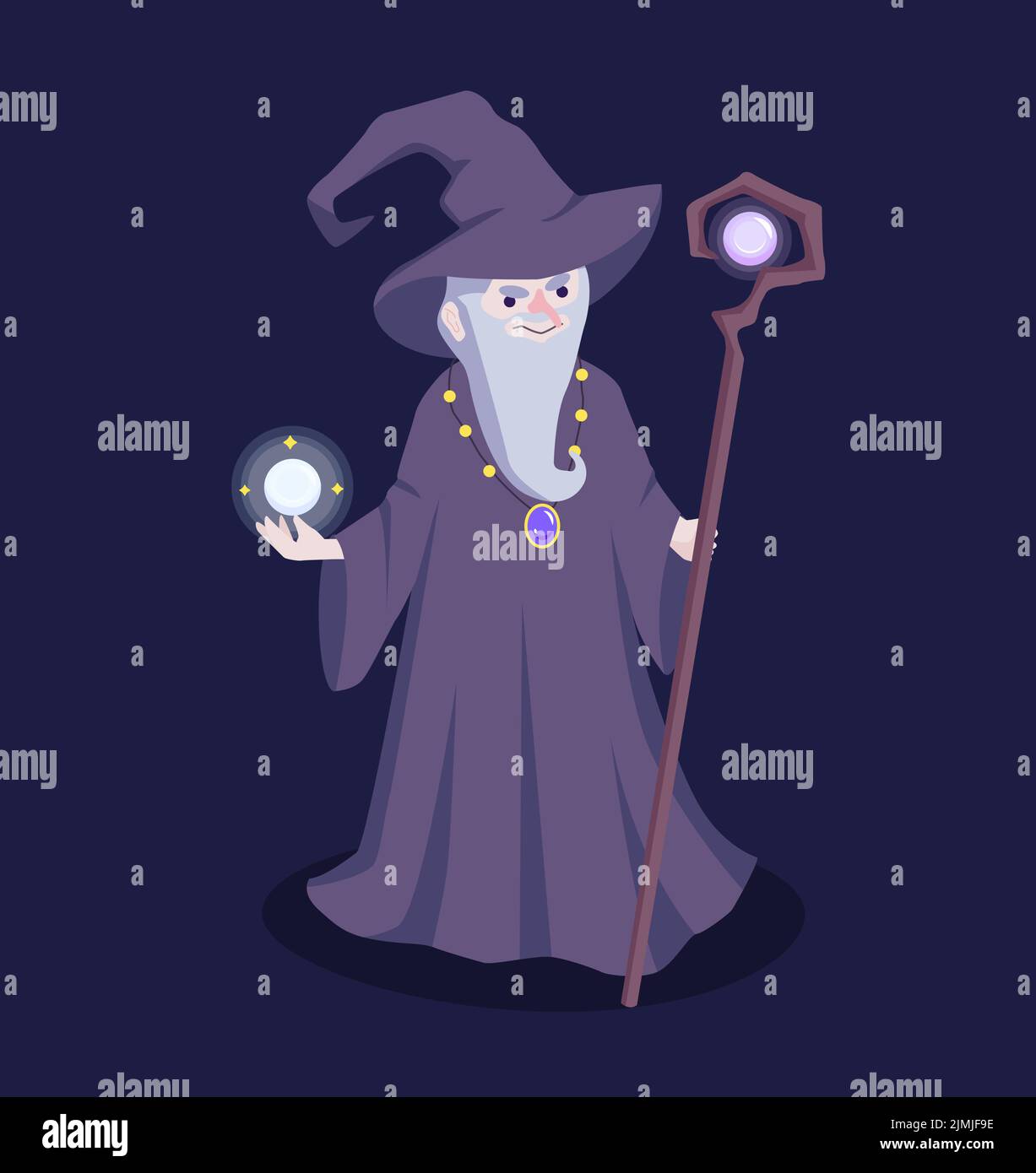 Flat illustration of medieval wise magician in a hat Stock Vector