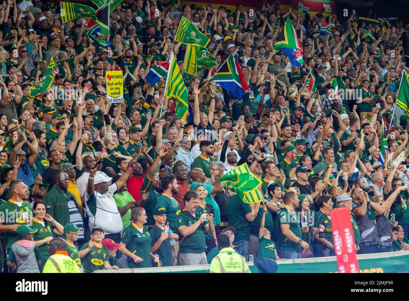 Mbombela, Nelspruit, South Africa. 6th August, 2022. Crowd celebrating a win by the Springboks against the All Blacks at the Castle Lager Rugby Championship in Mbombela, Nelspruit Credit: AfriPics.com/Alamy Live News Stock Photo