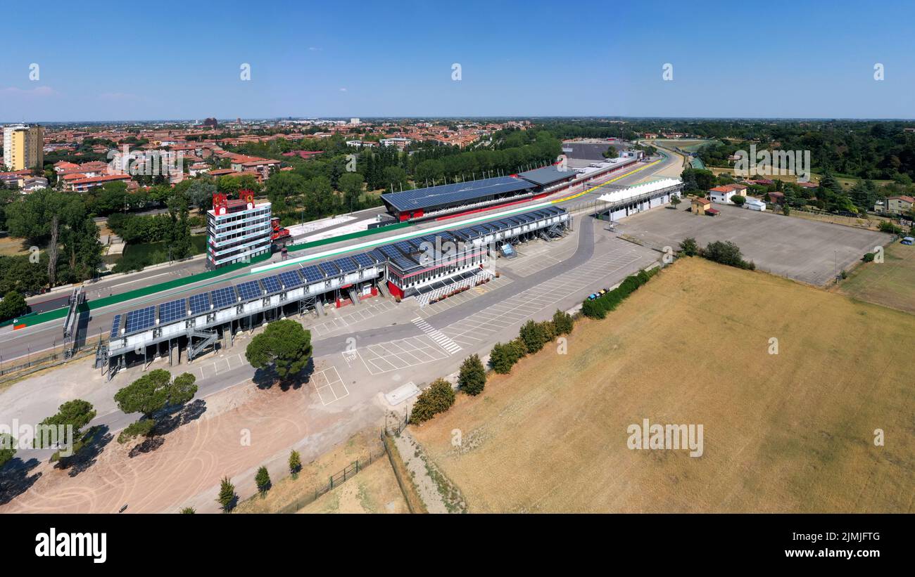 aerial view of the Imola racetrack, Imola, Bologna, Emilia Romagna, Italy Stock Photo