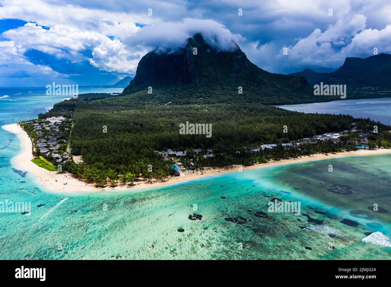 Aerial view, le Morne beach and Hotel Riu Le Morne, Mauritius, Africa Stock Photo