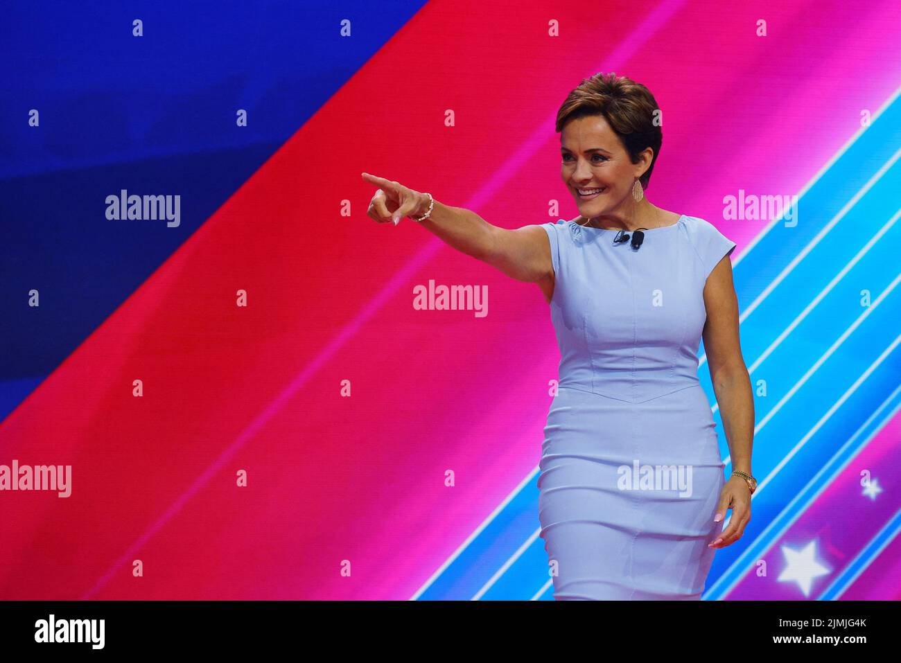 Republican candidate for Arizona Governor Kari Lake takes the stage to speak at the Conservative Political Action Conference (CPAC) in Dallas, Texas, U.S., August 6, 2022.  REUTERS/Brian Snyder Stock Photo
