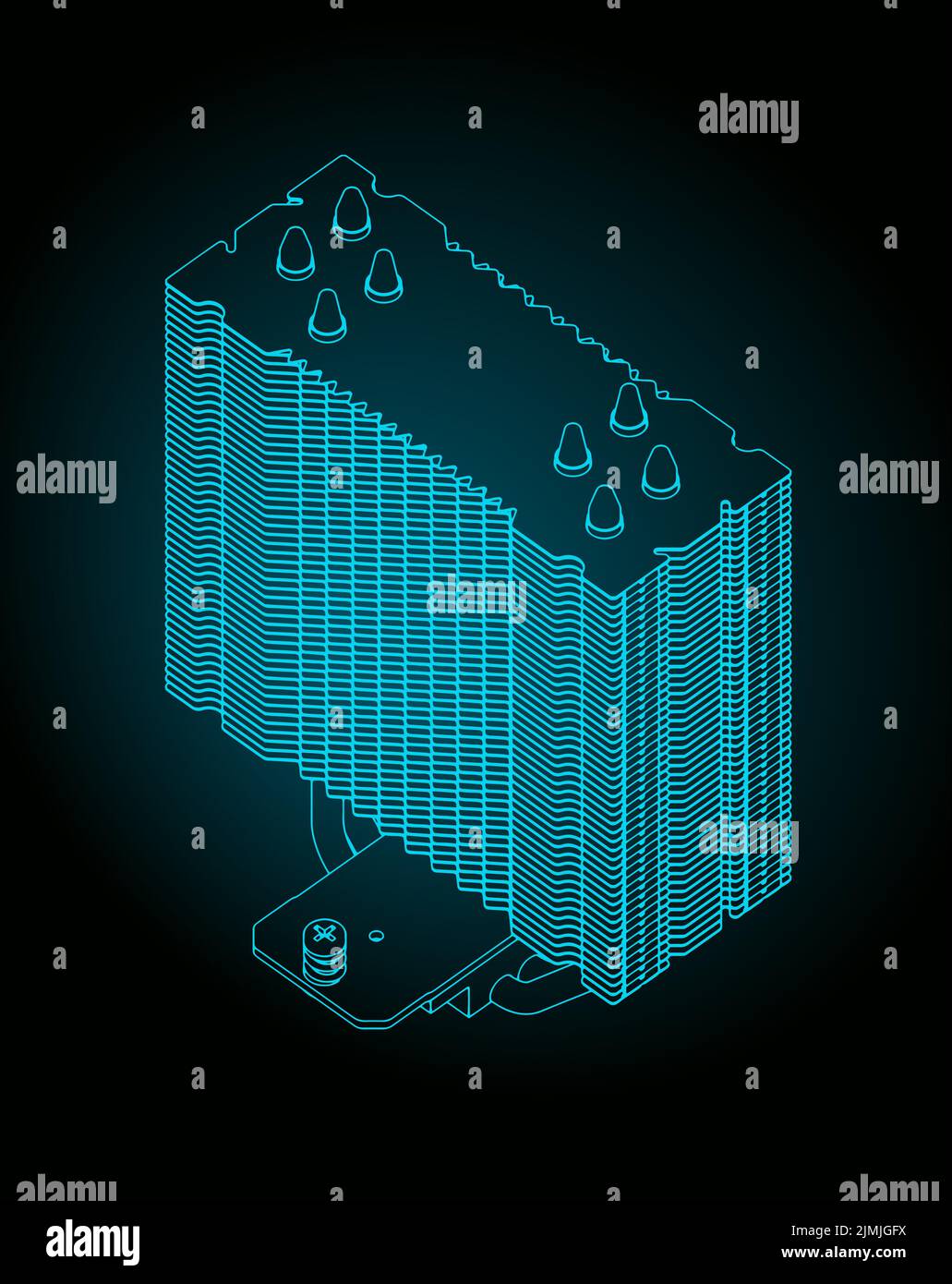 Stylized vector illustration of isometric blueprint of CPU cooler heatsink Stock Vector