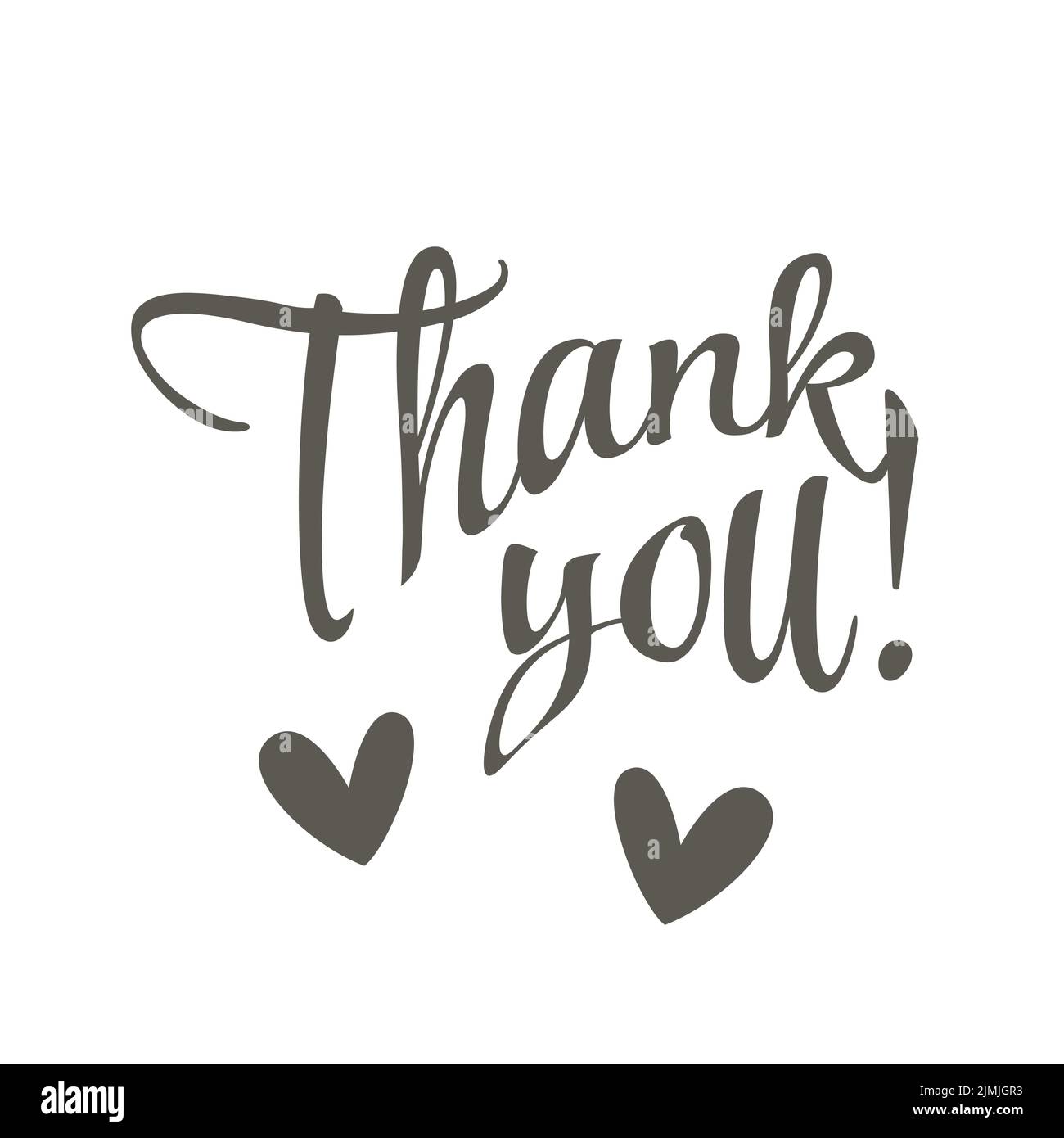 Thank you handwritten letters with hearts. Vector text lettering. Stock Vector