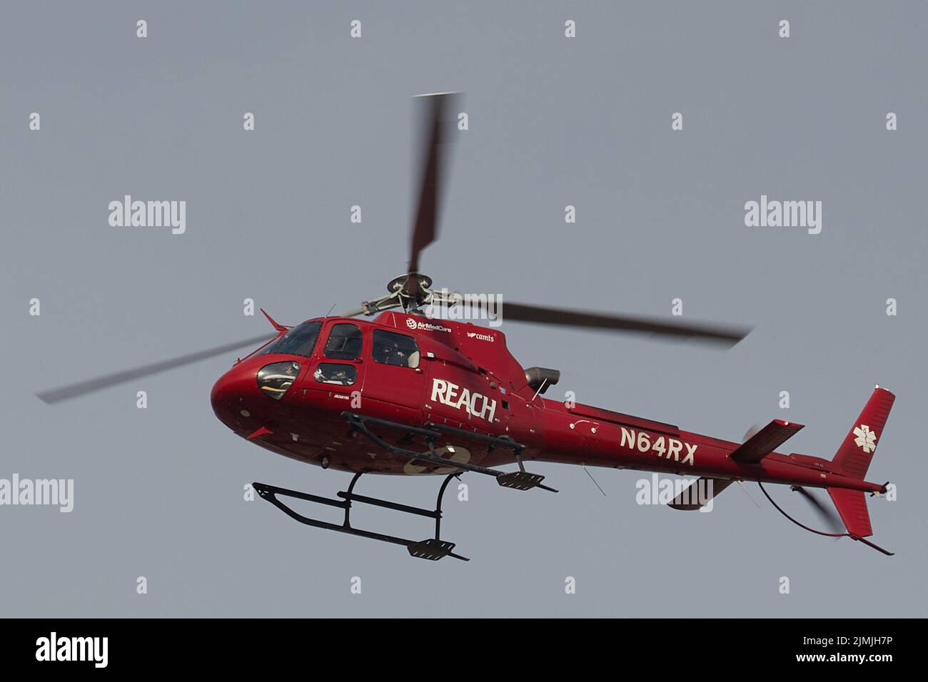 Palm Springs, California, USA. 4th Aug, 2022. A REACH medical helicopter departing Desert Regional Medical Center in Palm Springs California (Credit Image: © Ian L. Sitren/ZUMA Press Wire) Stock Photo