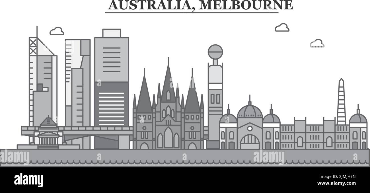Australia, Melbourne city skyline isolated vector illustration, icons Stock Vector