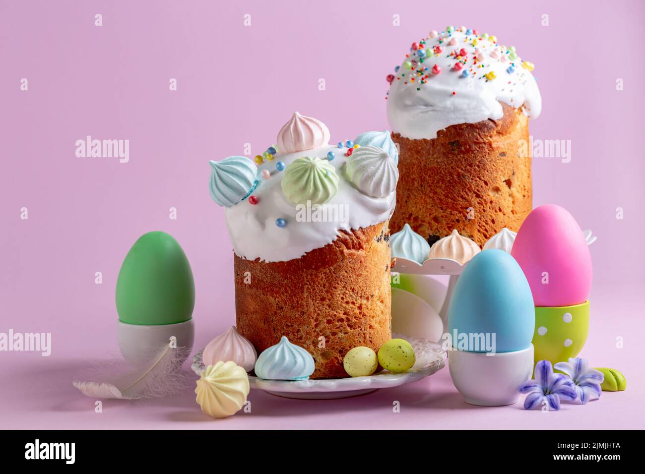 Easter card with cakes and eggs. Stock Photo