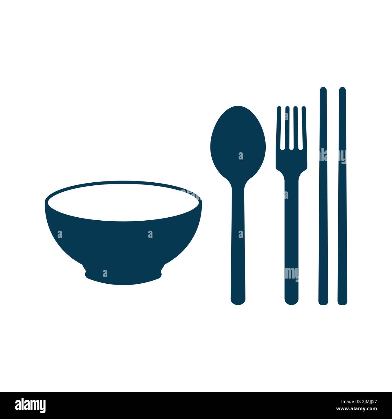 Spoon, fork, chopsticks and bowl icon isolated. Vector illustration