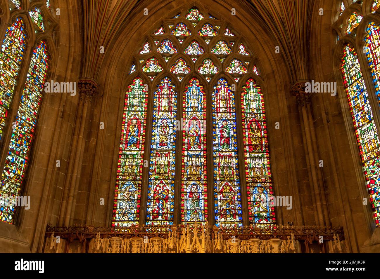 Stained Glass Windows in the Lady Chapel, Cathedral at Wells, Somerset, England Stock Photo Alamy