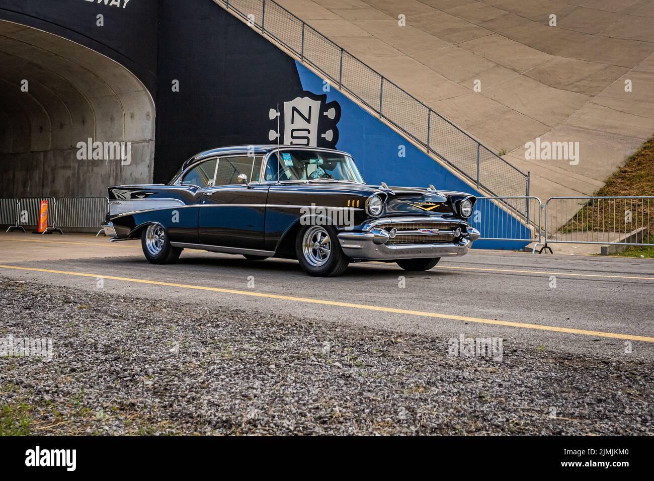 Lebanon, TN - May 14, 2022: Wide angle front corner view of a 1957 ...