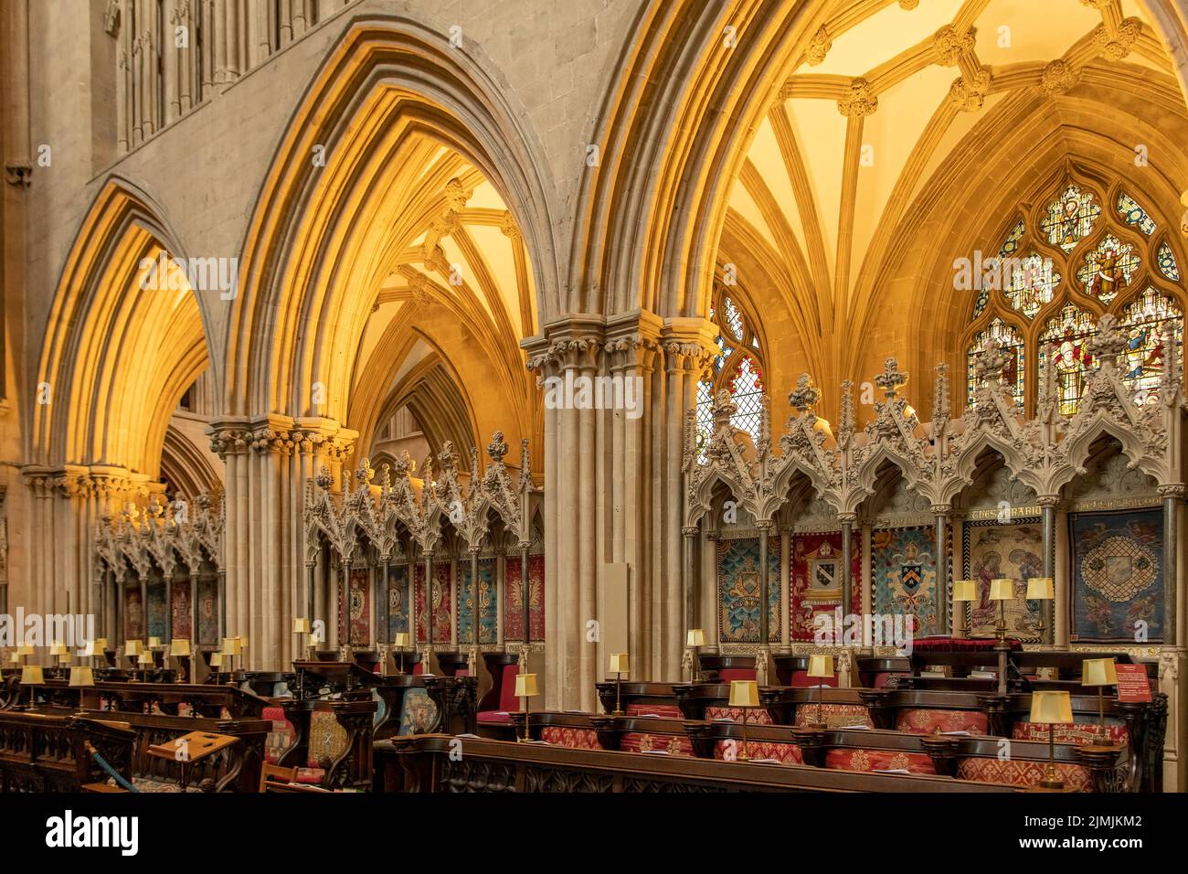 Choir Stalls, Cathedral at Wells, Somerset, England Stock Photo