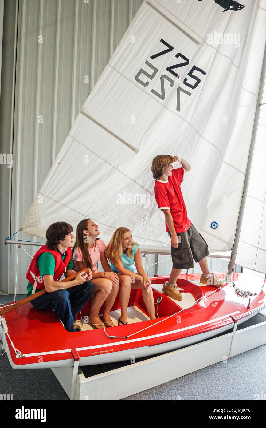 Virginia Newport News Mariners' Museum and Park,history exhibit collection sailboat humor humour,friends teen teens teenagers boy boys male girl girls Stock Photo