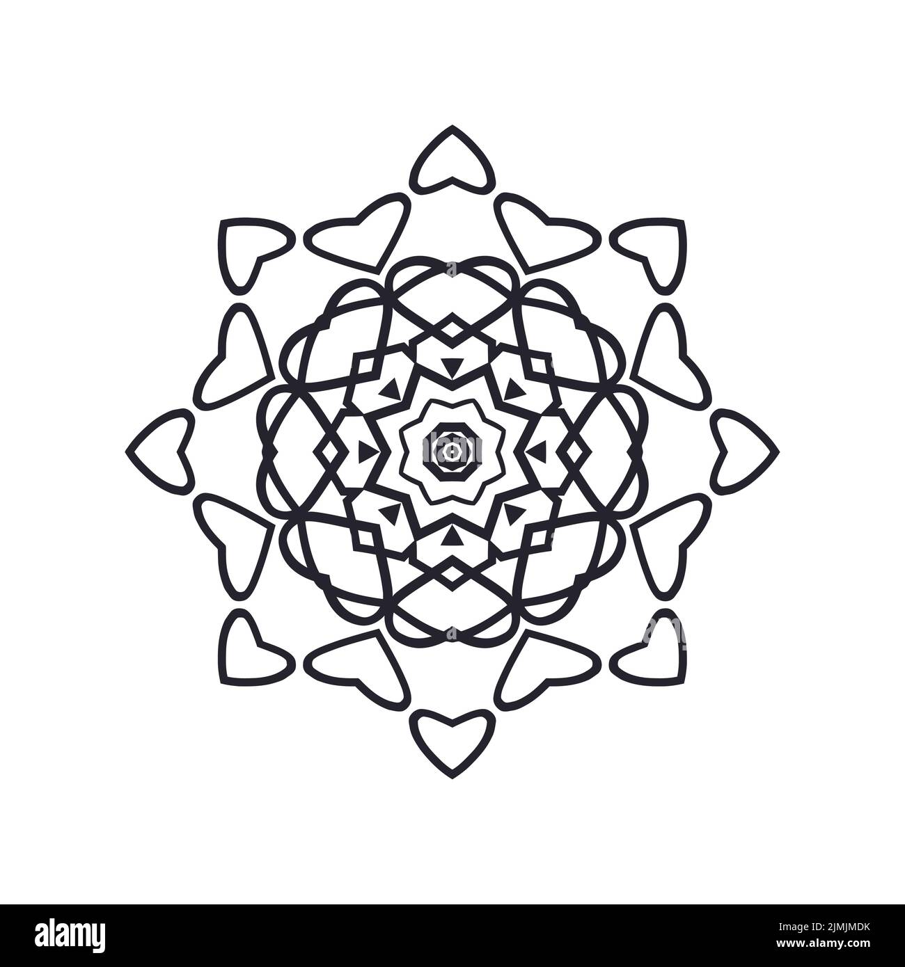 A black mandala pattern sketch on a white background stock vector image