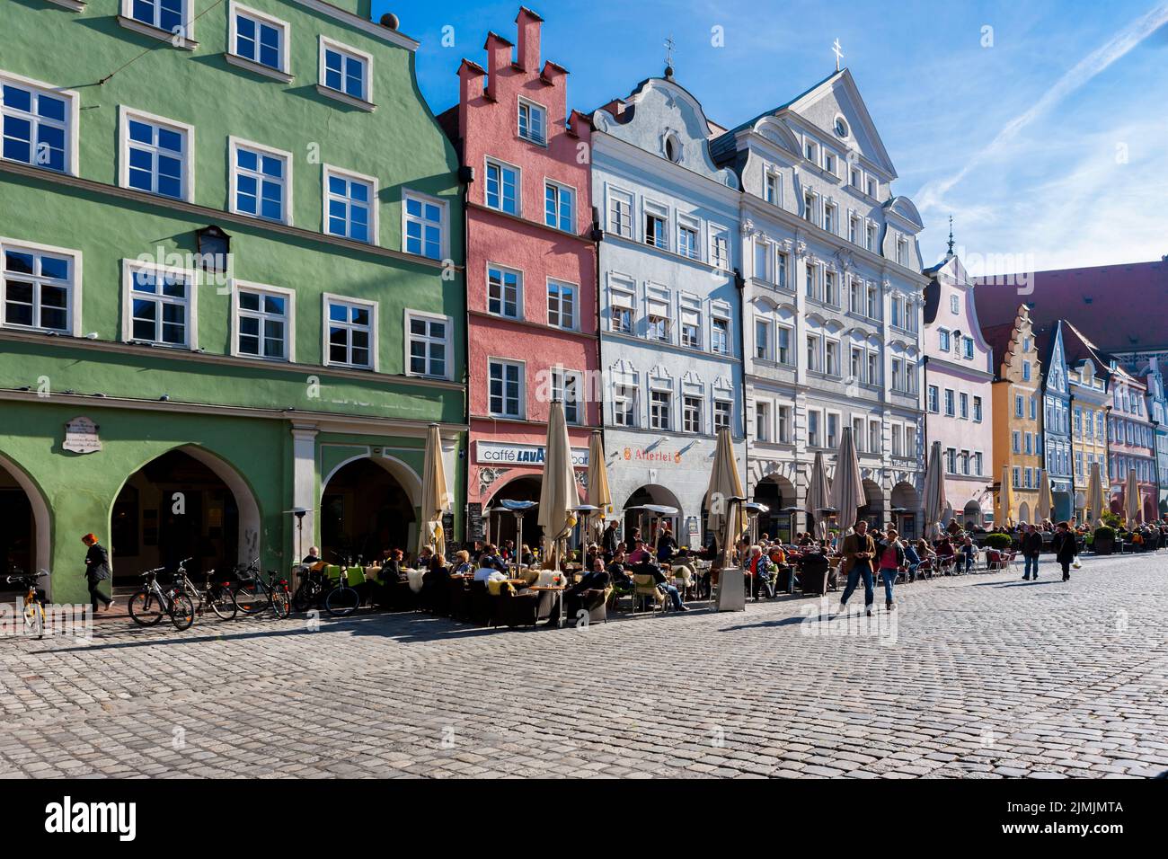 Old town with historic buildings and pedestrian area of Landshut