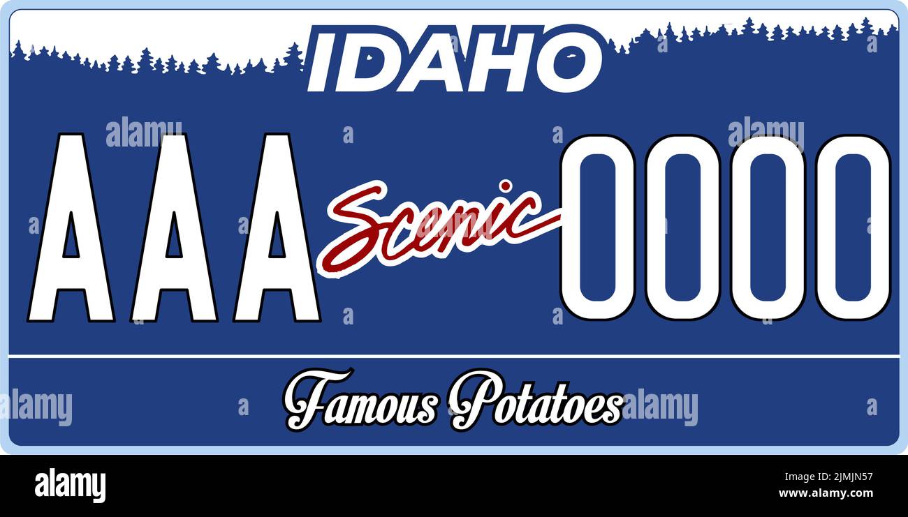 Vehicle license plates marking in Idaho in United States of America. Car plates. Vehicle license numbers of different American states. Stock Vector