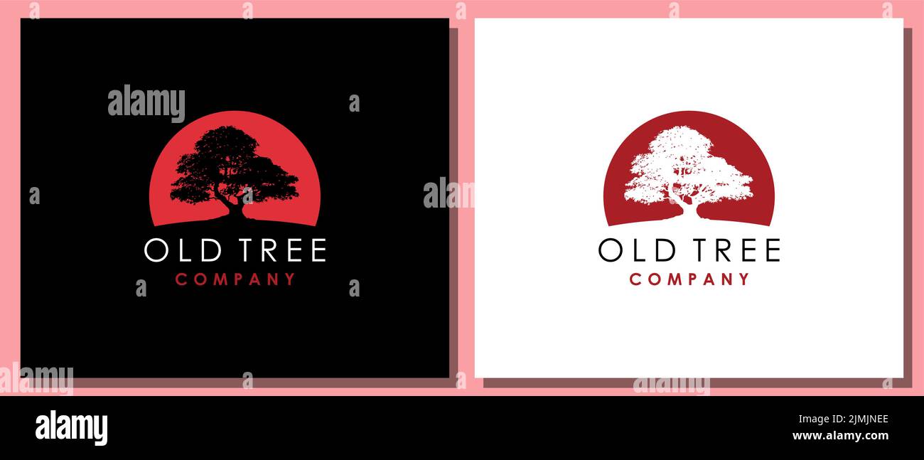 Big Old Maple Tree Label Logo Inspirational Design Stock Vector