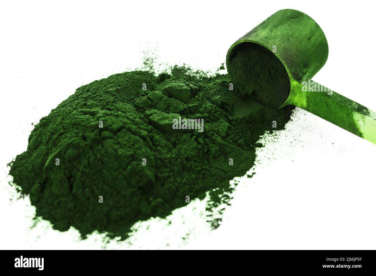 Green vegetarian protein or spirulina powder on white Stock Photo Alamy
