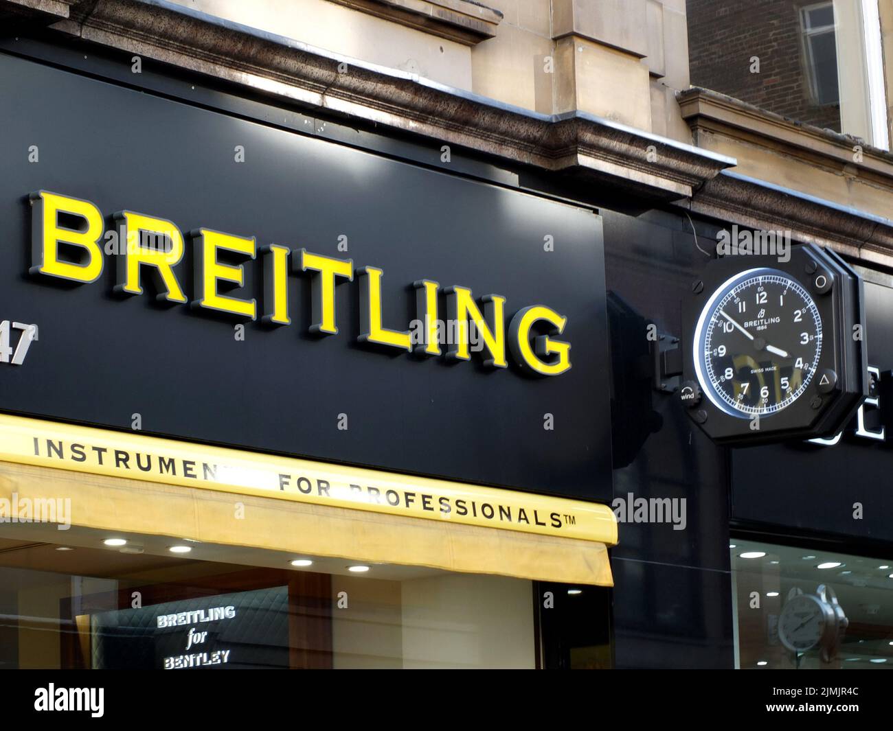 Breitling clock logo and slogan on berrys store in the centre of leeds