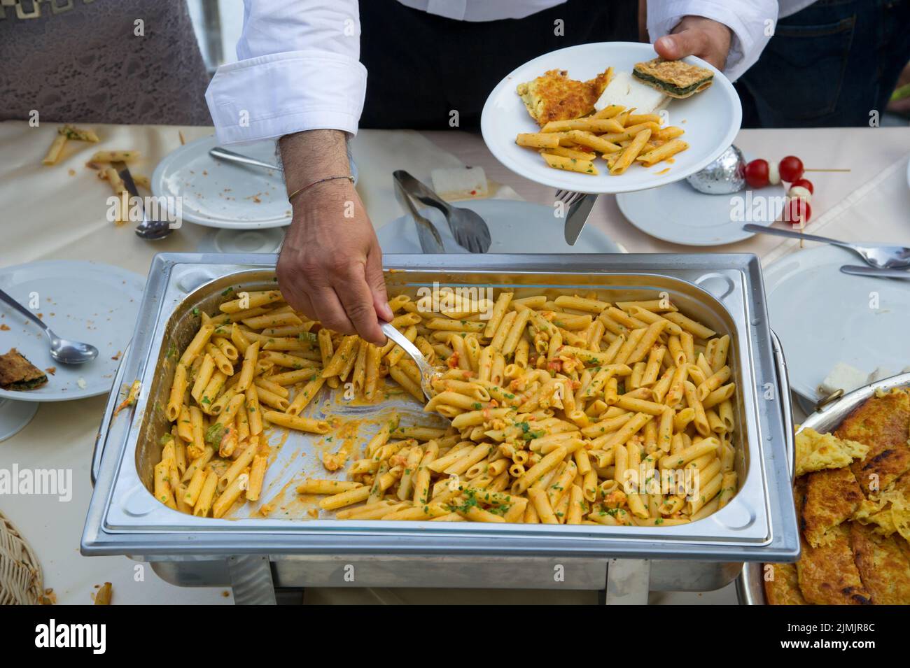 Pasta with shrimp and vegetables Stock Photo - Alamy