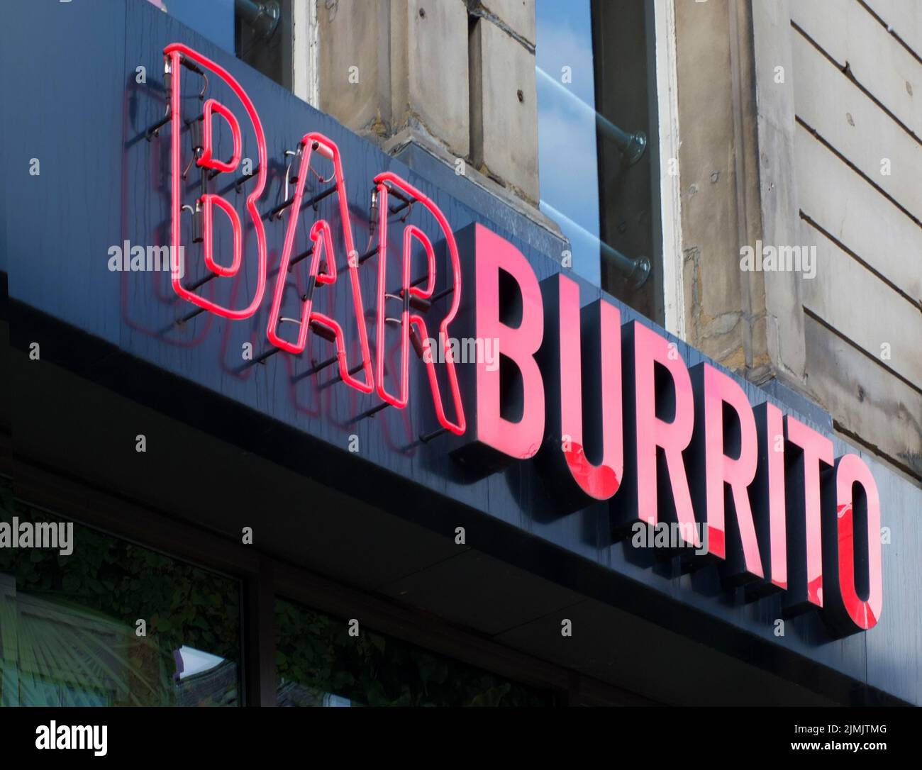 Sign above a bar burrito in leeds city centre Stock Photo