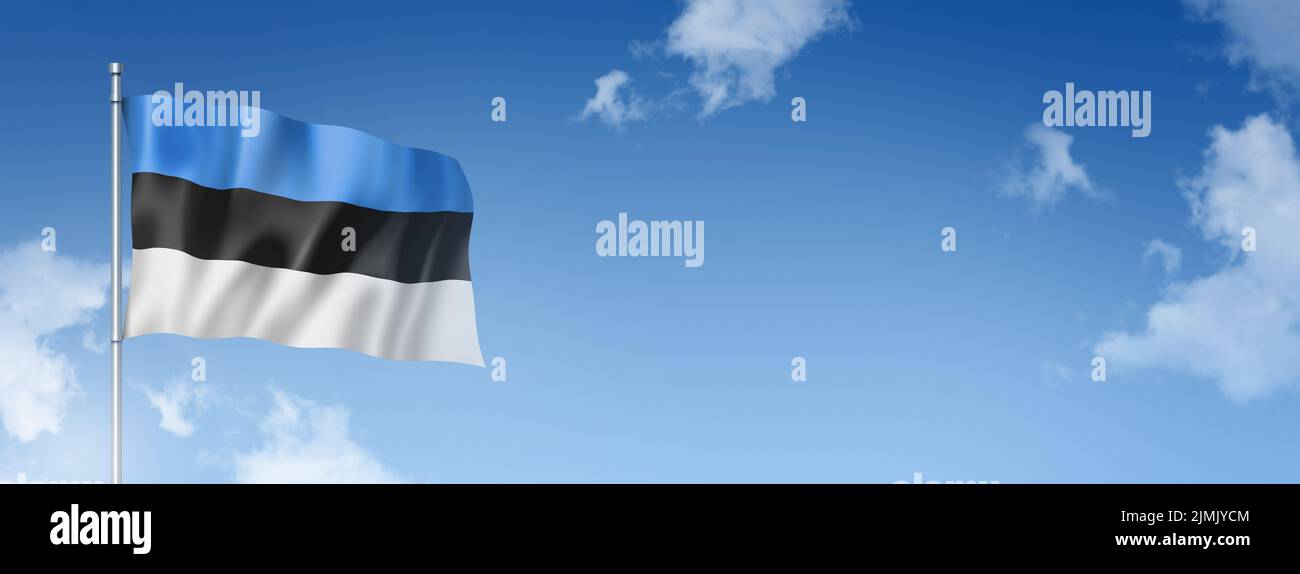 Estonian flag isolated on a blue sky. Horizontal banner Stock Photo